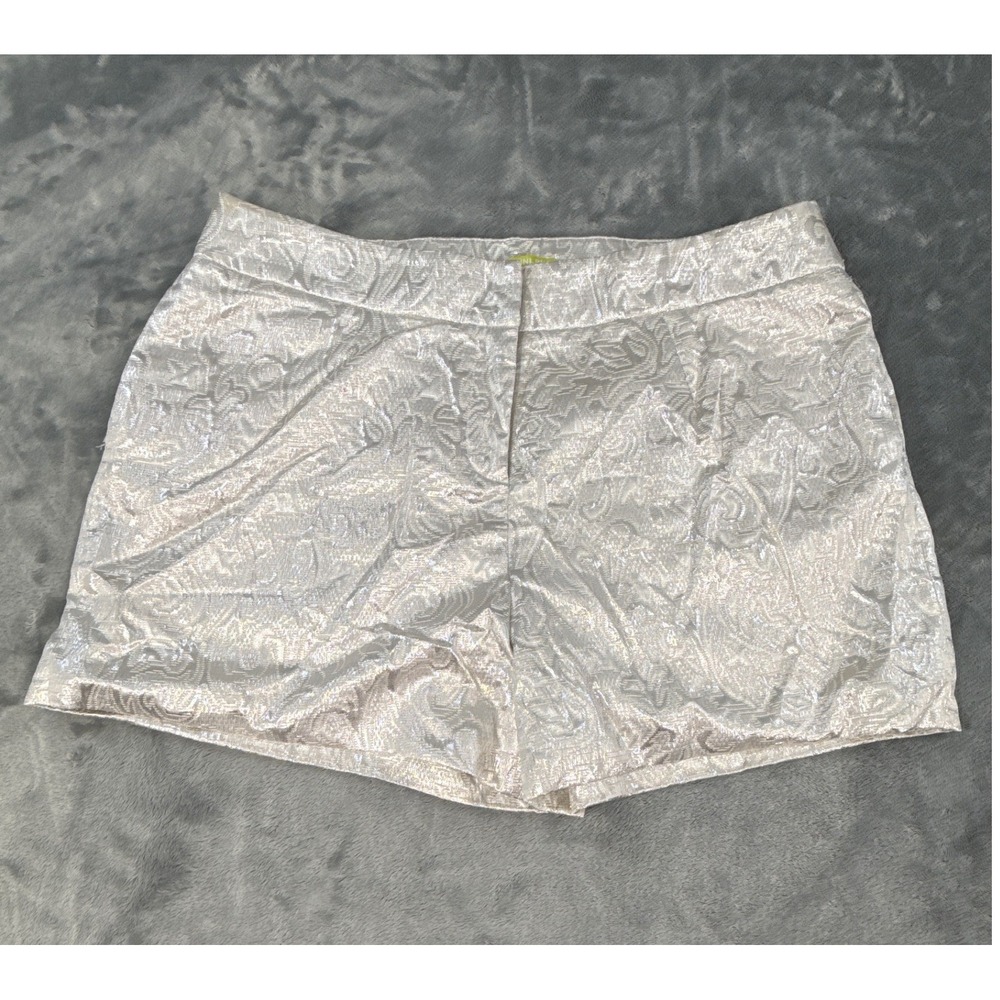 Gianni Bini Silver Metallic Brocade Jacquard High Rise Party Shorts Rave Size 12
